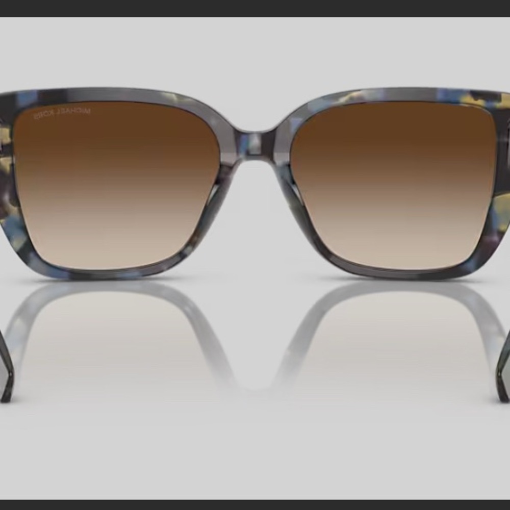 🆕 Michael Kors Acadia Blue With Brown Lenses and Gold Logos Oversized Sunglasses - Picture 3 of 4